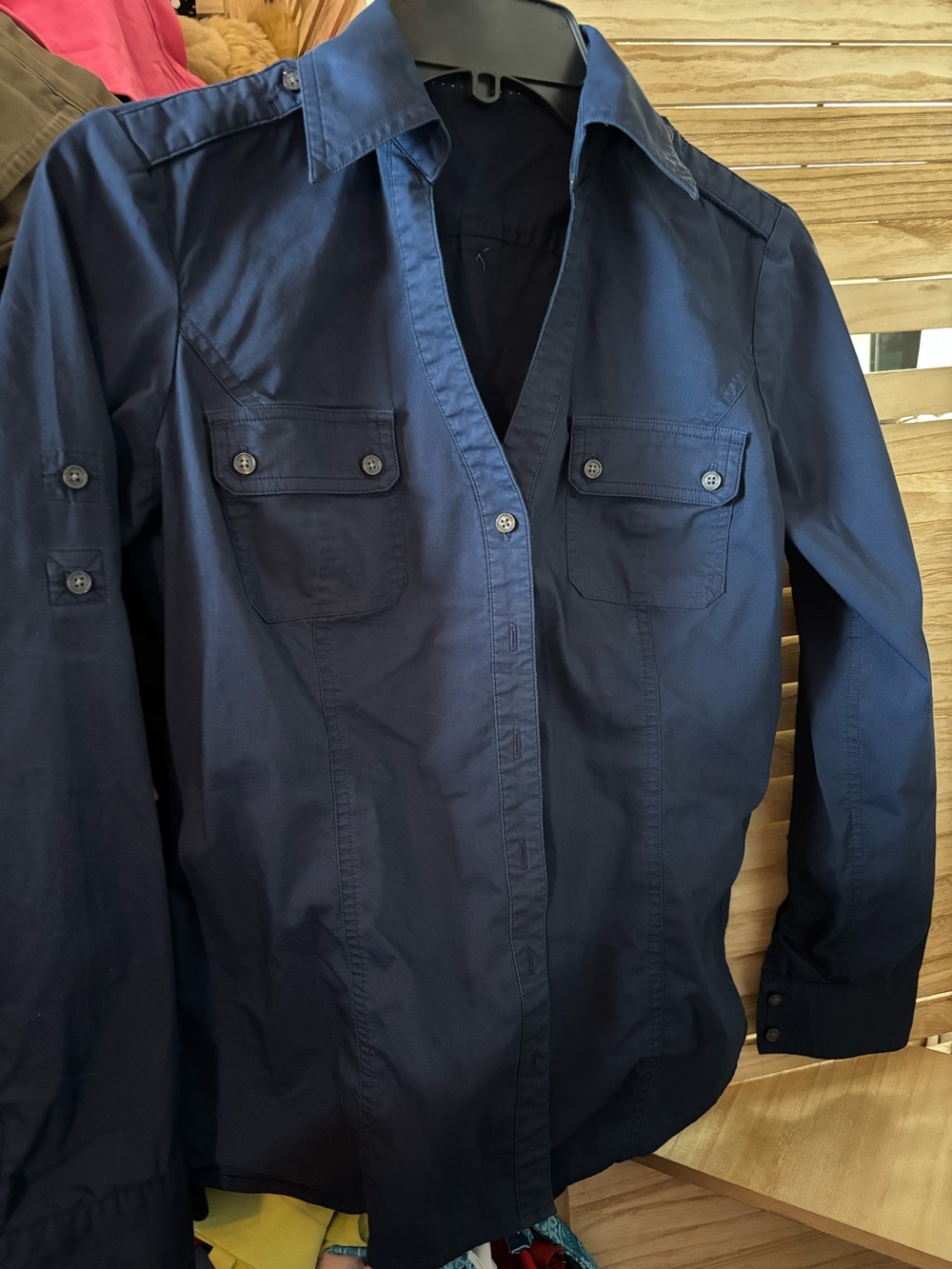 Ladies Navy Button-Down Shirt Small